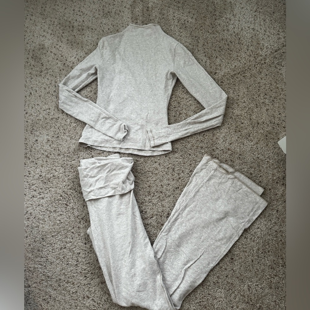 SKIMS cotton fold over pants with matching mock neck top